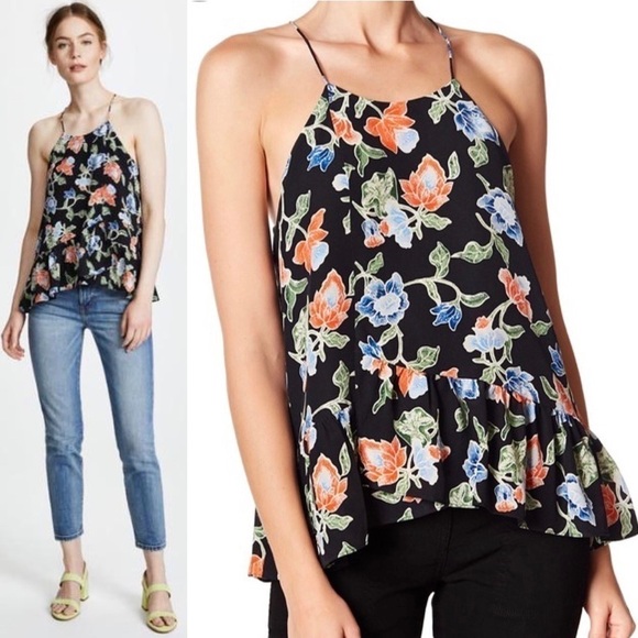 JOIE Silk Floral Ruffle Trim Surplice Halter Trapeze Blouse Tank Top/Cami Sz XS‎ - Picture 4 of 10